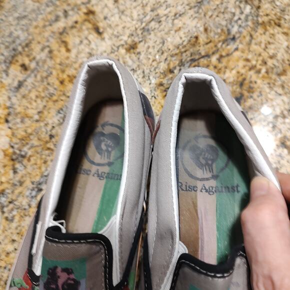 Rare Vans X Rise Against Classic Slip On Sneakers Size Men\'s 9 Women\'s 10.5